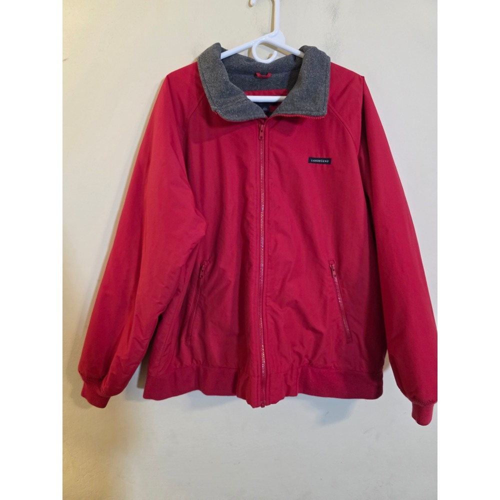 Lands End Mens Squall Jacket Red Fleece Lined Windbreaker Bomber Coat L42-44